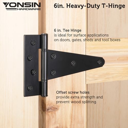 Durable 6 T-Strap Shed Door Hinges Heavy Duty Black Silent Operation