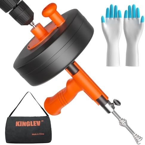 KINGLEV 50ft Steel Drain Snake with Drill Adapter