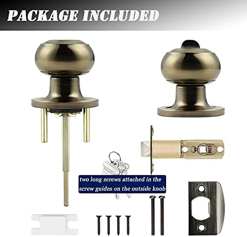 Probrico High-Quality Stainless Steel Door Knobs Set with Antique Brass Finish Keyed Entrance Lock Set