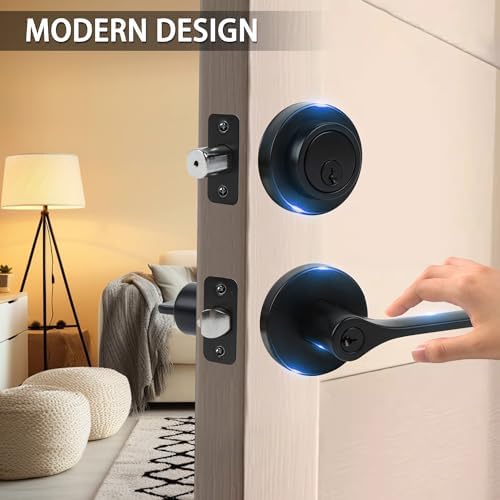 Versatile Door Lock Set with 2-Piece Keyed Entry Door Lever for Front Exterior Doors