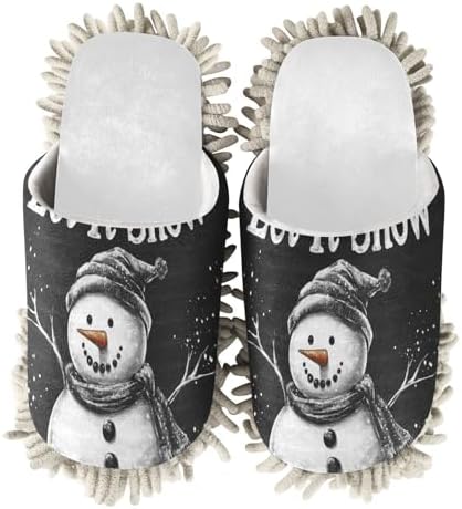 Running Bear White Black Snowman Christmas Mop Slippers - Cozy Soft Efficient Cleaning Tool for Home Office