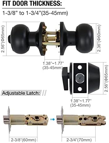 GITRANG Single Cylinder Door Knock Set with Keyed Deadbolt Matte Black Door Knobs for Home Security