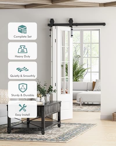Heavy Duty 36 Bifold Barn Door Hardware Kit - Durable and Smooth-Closing Track for 16 Closet Doors