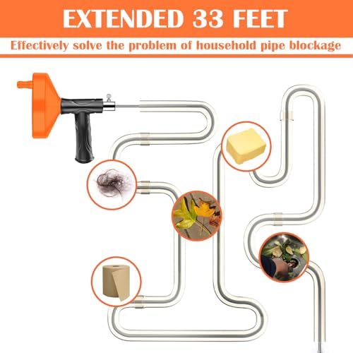 Drain Snake Auger 33ft Heavy Duty Clog Remover for Home Bathroom