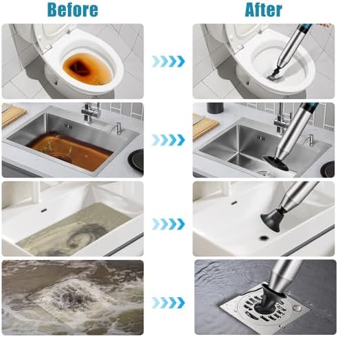 Fast-Acting Toilet Plunger Clog Remover 120 PSI 5 Piece Set with Anti-Splash Design