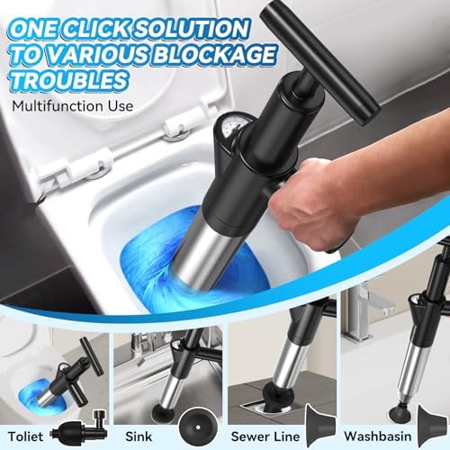 High-Pressure Toilet Plunger with Visual Barometer for Clogged Pipes