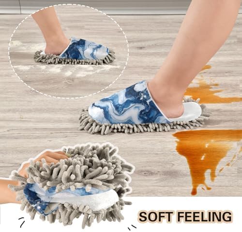 Burbuja Pure Marble Blue and White Mop Slippers for Fast Dust Mopping Washable and Quiet