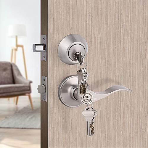Durable Front Door Lock Set with Reversible Lever Deadbolt SATIN NICOLLE FINISH