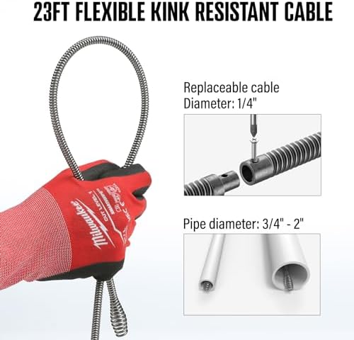 Populo 120V Electric Plumbing Snake 23FT Cable 34 to 2 Increment