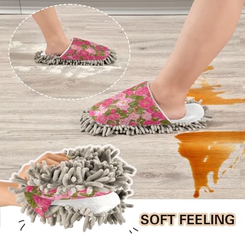 Burbuja Vintage Pink Flowers Mop Slippers for Women Men