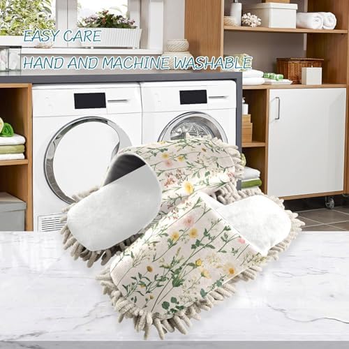 Burbuja Retro Wildflowers Mop Slippers Soft Microfiber MOP Slippers for Easy Cleaning Home Kitchen