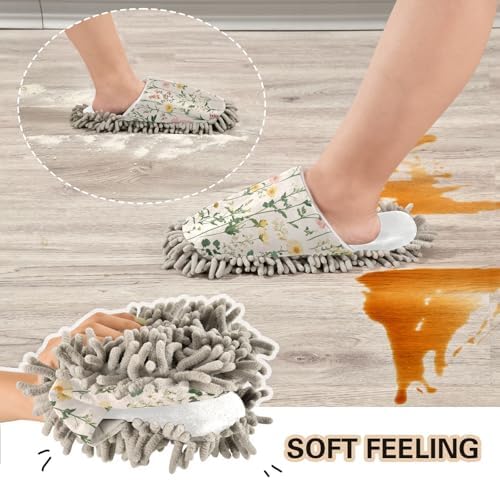 Burbuja Retro Wildflowers Mop Slippers Soft Microfiber MOP Slippers for Easy Cleaning Home Kitchen