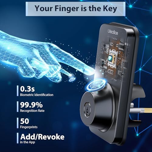 Ulecoce Fingerprint Door Lock Set Secure Easy to Install Door Lock for Front Door Keyless Entry Matte Black