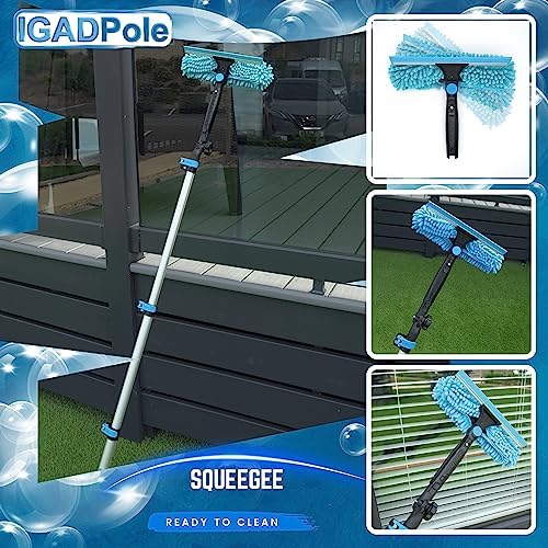 Up-to-26ft Extension Window Squeegee Pole Microfiber Cloths Adjustable Blade Best for High Low Windows