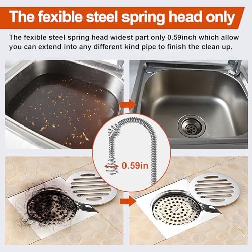 KINGLEV 50ft Steel Drain Snake with Drill Adapter