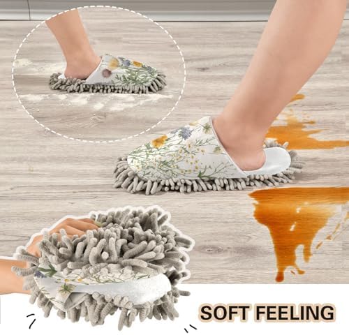 Burbuja Wildflowers Mop Slippers Microfiber Cleaning Slippers for Home Kitchen Washable Durable