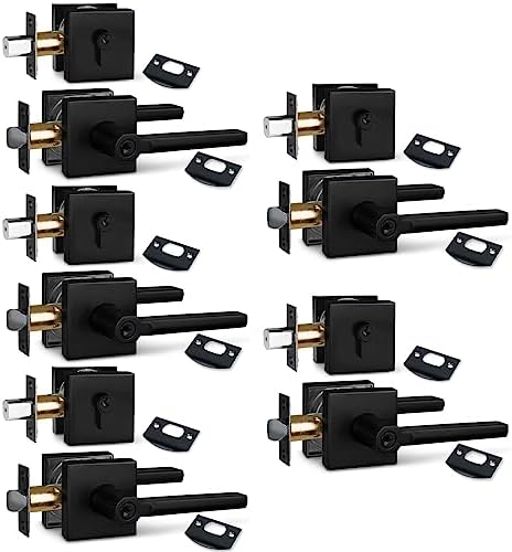 NEWBANG 5Pack Keyed Entry Combo with Deadbolt Lever Door Handle Matte Black Easy to Install for LeftRight-Handed Doors
