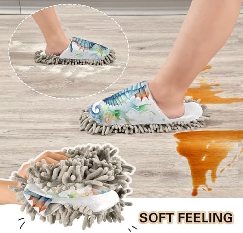 RunningBear White Seahorses Mop Slippers for Floor Cleaning 1
