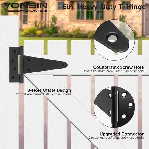 Durable 6 T-Strap Shed Door Hinges Heavy Duty Black Silent Operation