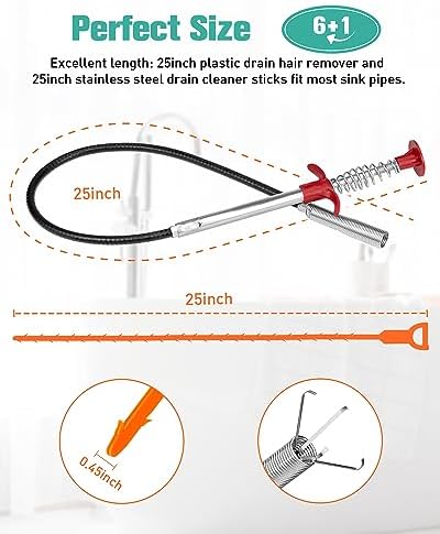 Oanie 7-Pack 25 Inch Drain Clog Remover Tools