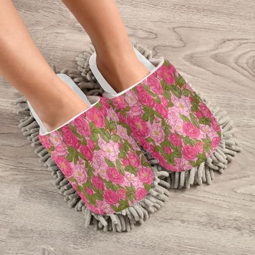 Burbuja Vintage Pink Flowers Mop Slippers for Women Men