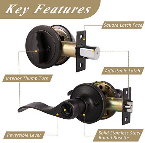 Probrico - Oil Rubbed Bronze Door Entry Lever Single Cylinder Deadbolt Set for Modern Home Security