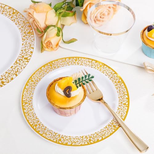 WELLIFE 50-Piece Disposable Gold Plastic Dinnerware Set