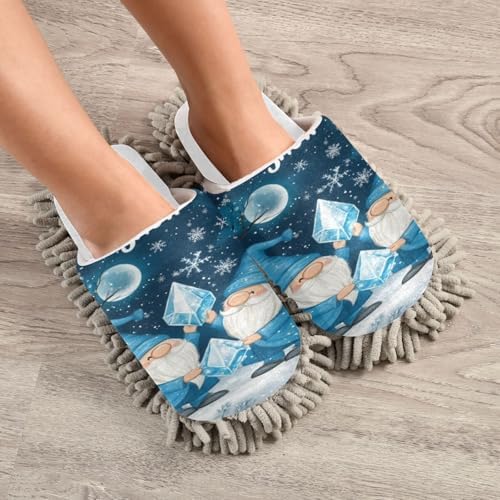White Christmas Gnome Snowlakes Mops Slippers