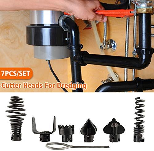 7-Piece Manganese Steel Pipe Dredge Cutter Heads Set Drain Cleaning Tools for Home Use