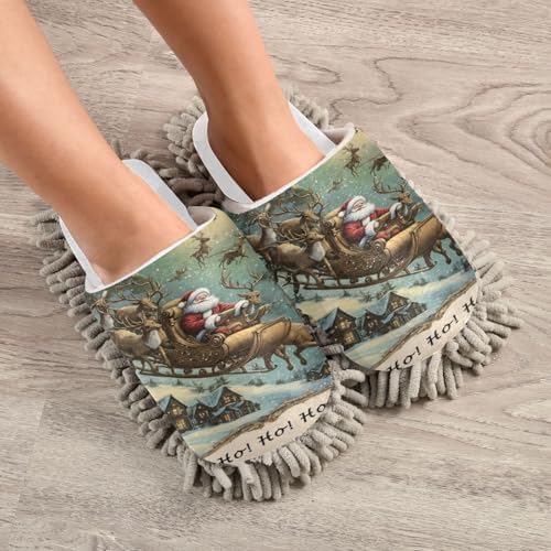 White Christmas Night Reindeer Mop Slippers