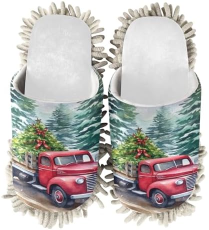 White Christmas Truck Tree Mop Slippers