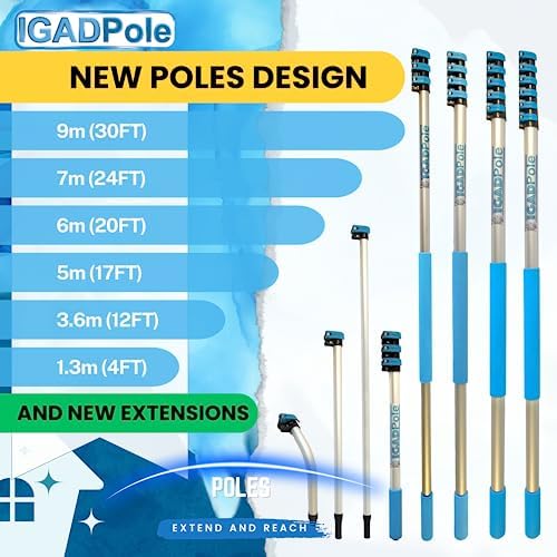 Up-to-26ft Extension Window Squeegee Pole Microfiber Cloths Adjustable Blade Best for High Low Windows