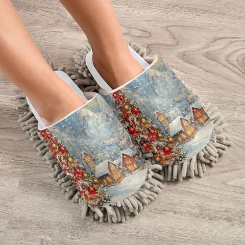 Cozy Easy Mopping - White Christmas Trees Slippers for Women Soft Mop Pads for Easy Cleaning Stylish Comfort