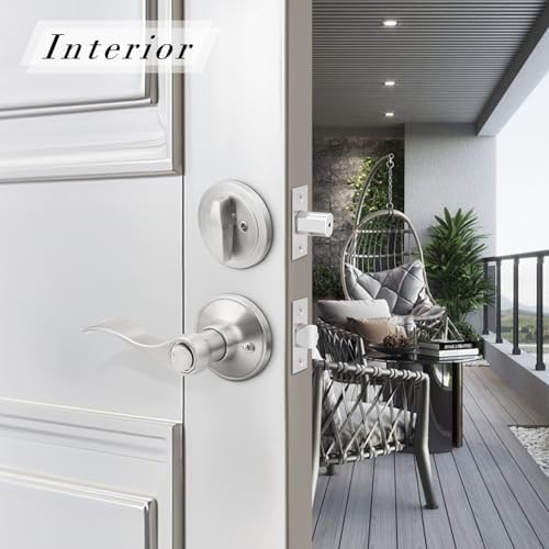 Brotima1-Piece Keyed Entry Door Handle Set with Wave Style Lever Door Handle for Built-Ins and More