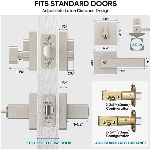 Ticonn Door Handle Set Premium Heavy Duty Door Lever for Home and Bathroom Use