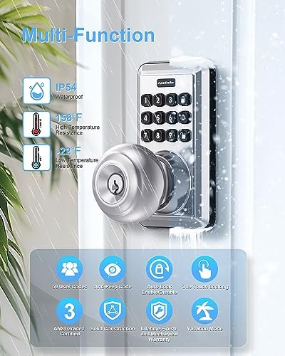 ApeStellar Door Lock with Keypad Waterproof SATIN NICKEL Easy to Install