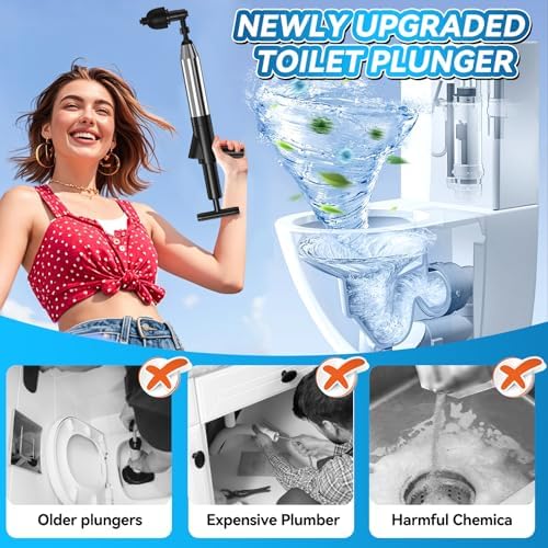 High-Pressure Toilet Plunger with Visual Barometer for Clogged Pipes