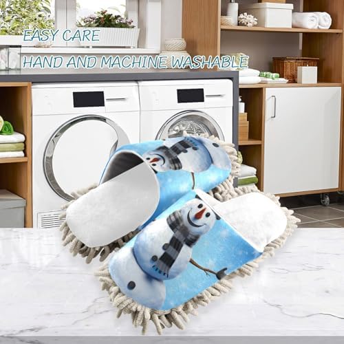 Cozy RunningBear White Christmas Snowman Blue Mop Slippers - Perfect for Cleaning at Home or Office