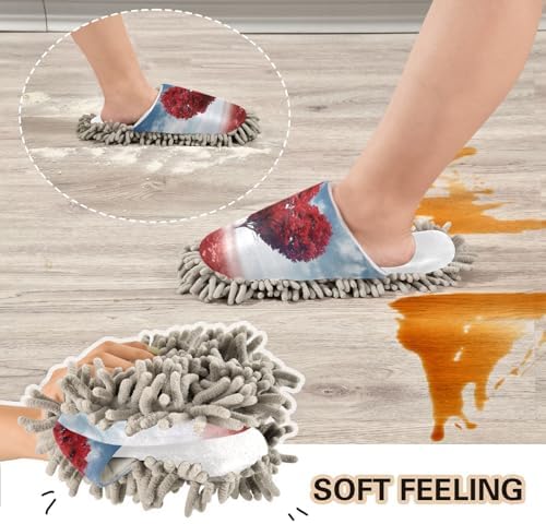 Perfect White Valentines Red Heart Tree Mop Slippers for Home