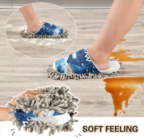 White Christmas Blue Gnomes Mop Slippers From Office to Home