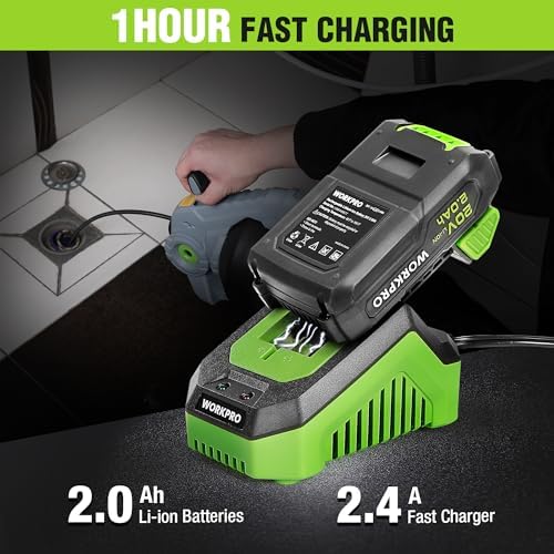 WORKPRO 25 Ft Electric Drain Auger Cordless 20AH Battery Effortless Drainage