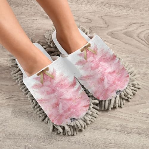 White Pink Christmas Trees Mop Slippers