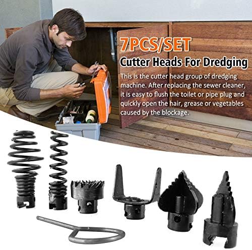 7-Piece Manganese Steel Pipe Dredge Cutter Heads Set Drain Cleaning Tools for Home Use