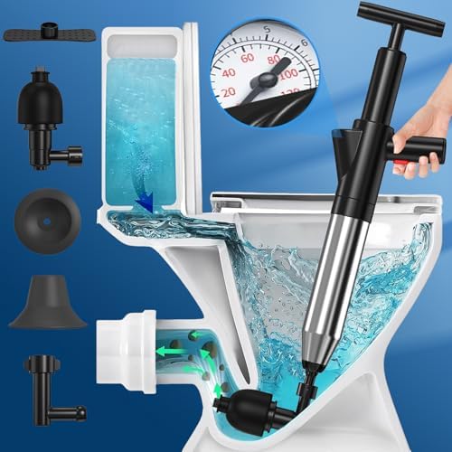 High-Pressure Toilet Plunger with Visual Barometer for Clogged Pipes