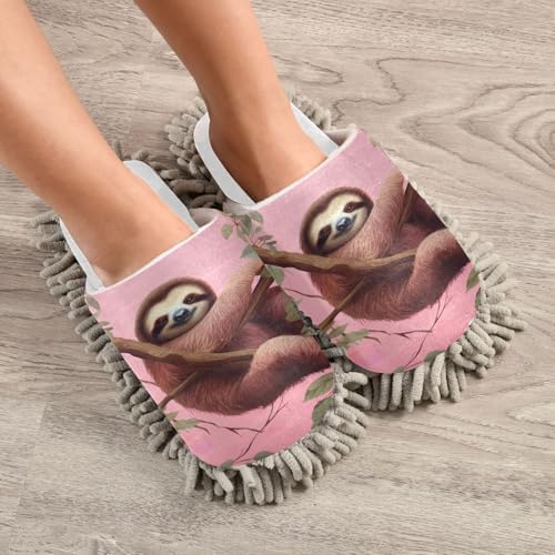 White Sloth Mop Slippers Chenille Sole Soft Cotton Blends Replacement Mop Pads