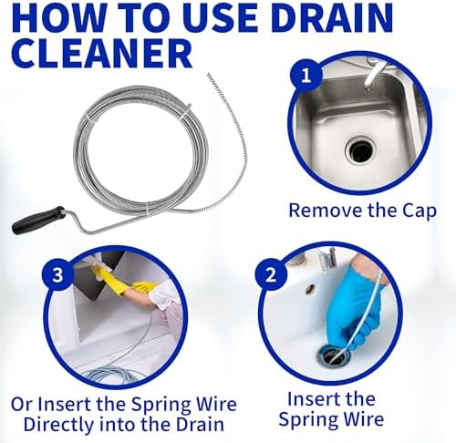 Professional Slow Drain Cleaner and Clog Remover - 10-Foot Metal Snake for Hair Food Debris and Garbage Removal