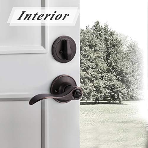Probrico - Oil Rubbed Bronze Door Entry Lever Single Cylinder Deadbolt Set for Modern Home Security