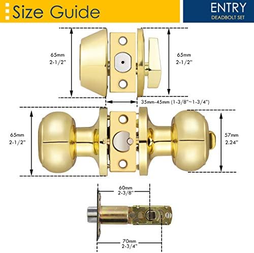 4-Piece Polished Brass Door Knob Deadbolt Set Keyed Alike 100 Secure