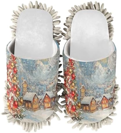 Cozy Easy Mopping - White Christmas Trees Slippers for Women Soft Mop Pads for Easy Cleaning Stylish Comfort