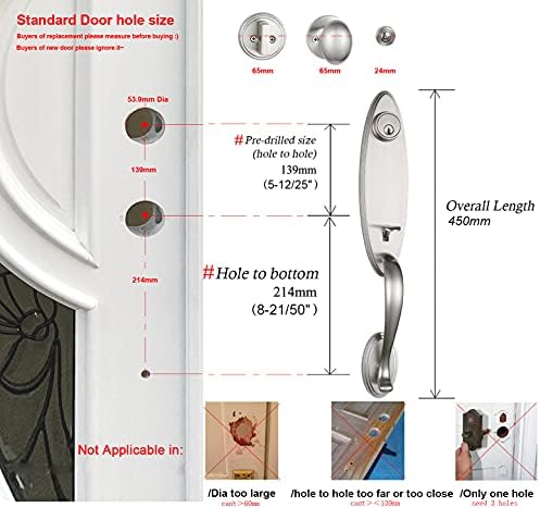 Premium SATIN NICKEL Front Door Handle Set with Reversible Knobs for Modern Doors